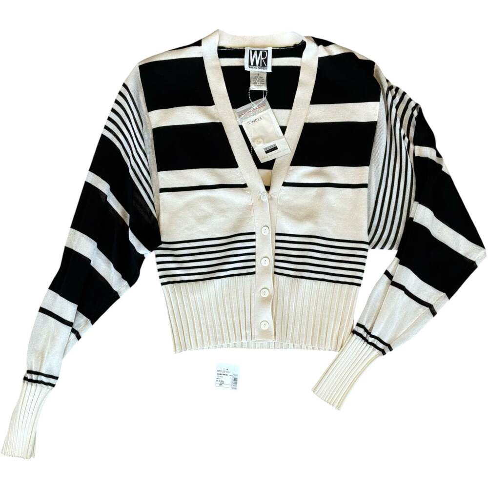 NWT Rare Wayne Rogers Vintage 90’s Silk Knit Black Cream Striped Cardigan S / XS